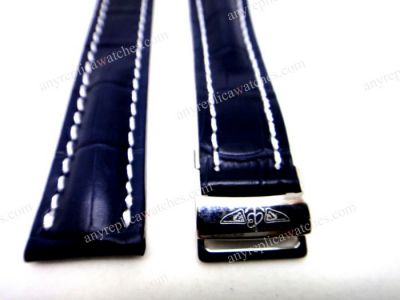 Aftermarket Breitling Dark Blue Real Leather 24mm Watch Bands-Fake Breitling Watch Straps
